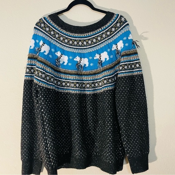 Holiday Time black white polar bear unisex sweater 1X  cold winter Christmas - Picture 2 of 9